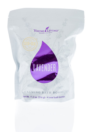 Winneconne, WI -  11 March 2018: A bag of young living lavender calming bath bombs on an isolated background.のeditorial素材