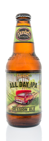 Winneconne, WI -  20 April 2018: A single bottle of Founders All Day IPA session ale beer on an isolated background.のeditorial素材