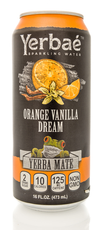 Winneconne, WI - 12 September 2018: A can of Yerbae sparkling water in orange vanilla dream flavor on an isolated backgroundのeditorial素材