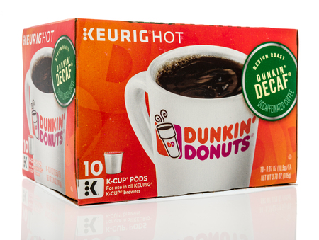 Winneconne, WI - 30 October 2018: A box of Keurig K-cup Dunkin' Donuts on an isolated background.のeditorial素材