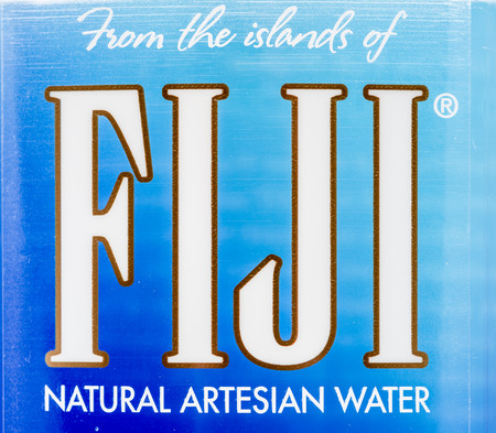 Winneconne, WI - 30 December 2018: A close up image of Fiji water bottle on an isolated background.のeditorial素材