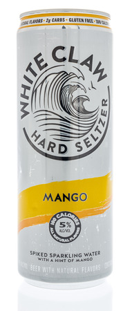 Winneconne, WI - 15 February 2019: A can of White Claw spiked and sparkling water alcoholic drink on an isolated backgroundのeditorial素材