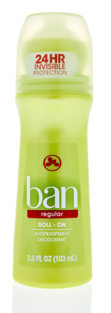 Winneconne, WI - 14 February 2019: A stick of Bans roll-on womans deodorant on an isolated backgroundのeditorial素材