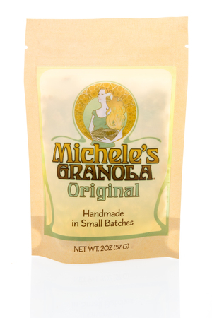 Winneconne, WI - 5 March 2019: A package of Micheles granola original handmade in small batches snack on an isolated backgroundのeditorial素材