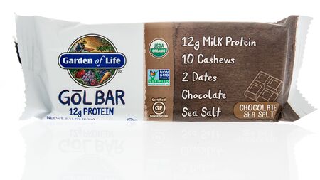 Winneconne, WI -  3 April 2019: A package of Garden of life gol bar chocolate chip granola bar on an isolated backgroundのeditorial素材