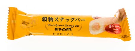 Winneconne, WI -  13 April 2019: A package Yuki and love whole grains energy cheese flavor cookie bar on an isolated backgroundのeditorial素材
