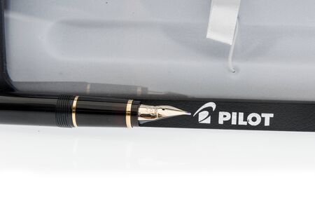 Winneconne, WI -  19 April 2019: A package of a Pilot fountain pen on an isolated backgroundのeditorial素材