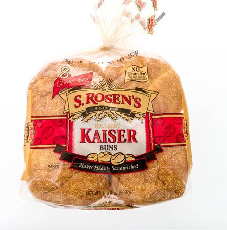 Winneconne, WI - 12 May 2019 : A package of S Rosens klassic Kaiser buns on an isolated backgroundのeditorial素材