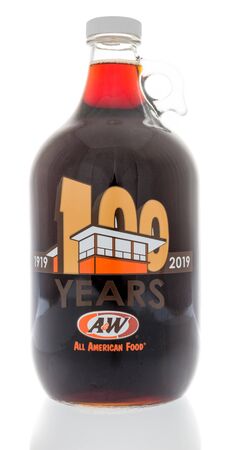 Winneconne, WI - 27 May 2019 : A bottle of A & W root beer celebrating 100 years on an isolated backgroundのeditorial素材