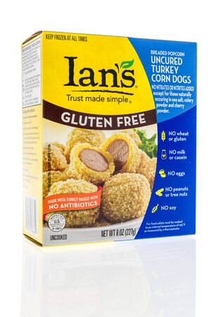 Winneconne,  WI - 11 February 2020:  A package of Ians corn dogs on an isolated background.のeditorial素材