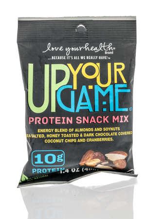 Winneconne,  WI - 24 July 2020:  A package of Up Your Game protein snack mix on an isolated...