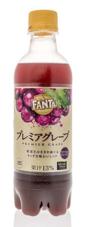 Winneconne , WI - 16 August 2020:  A bottle of Fanta premier grape from minute made on an isolated background.のeditorial素材