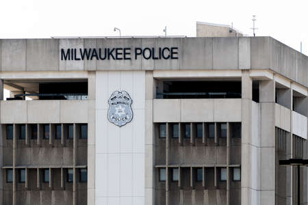 Mailwaukee, WI,  September 23 2020:  A close up shot of the Milwuakee Police department building located in downtown Milwaukee.のeditorial素材