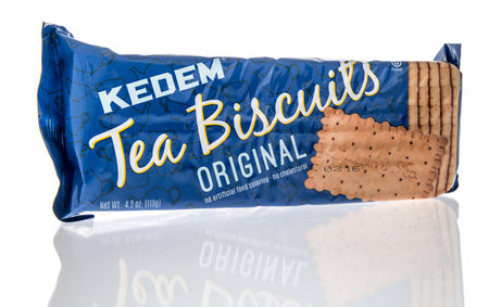 Winneconne, WI -30 December 2020: A package of Kedem tea cookies on an isolated background.のeditorial素材