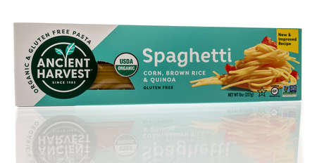 Winneconne, WI - 22 April 2021:  A package of Ancient Harvest spaghetti on an isolated backgroundのeditorial素材