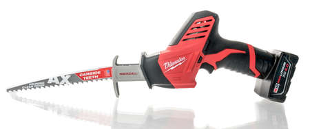 Winneconne, WI -15 September 2021:  A package of Milwaukee hackzall saw on an isolated background