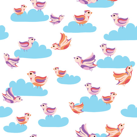 seamless pattern birds and cloudsのイラスト素材