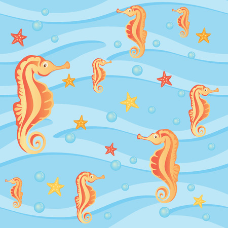 Seamless pattern sea horse and starfishのイラスト素材