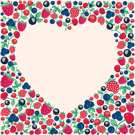decorative frame Heart from berries and leavesのイラスト素材