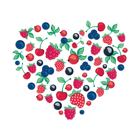 decorative heart out of berries and leavesのイラスト素材