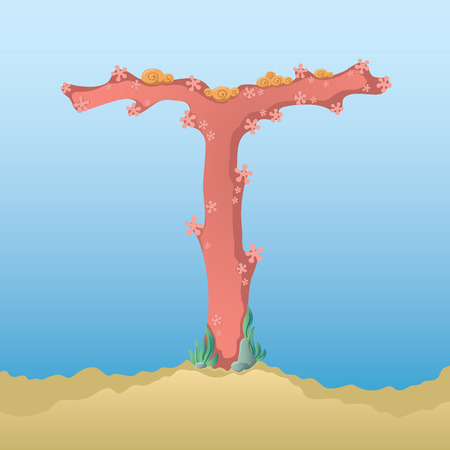 Marine alphabet. Illustration of a letter T under waterのイラスト素材