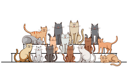 group of cats on the stepsのイラスト素材
