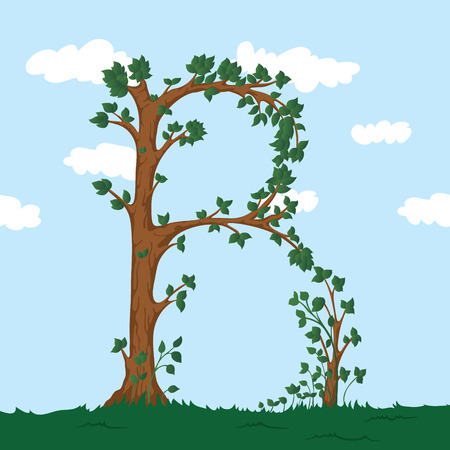 Forest alphabet. Illustration The letter B from a tree.のイラスト素材