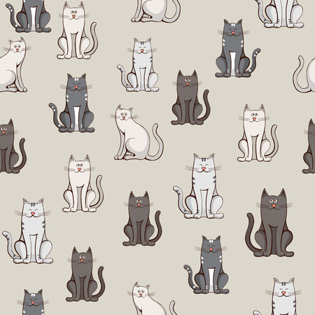 seamless pattern colorful cats on gray backgroundのイラスト素材