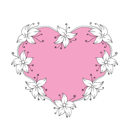 Floral frame in shape of heartのイラスト素材