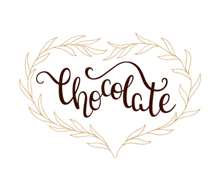 Hand lettering chocolate and leaves heart wreathのイラスト素材