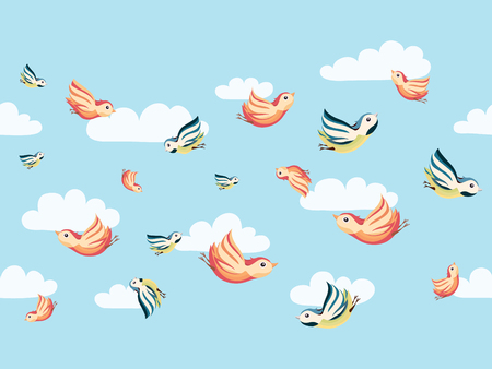 Seamless pattern with birds in clouds.のイラスト素材