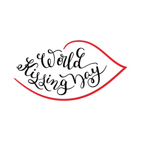 World Kissing Day hand lettering with lips. Template for card, poster, print.のイラスト素材