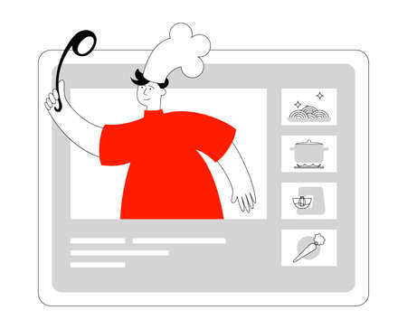 Online cooking. Chef teaching cooking skill through internet.のイラスト素材