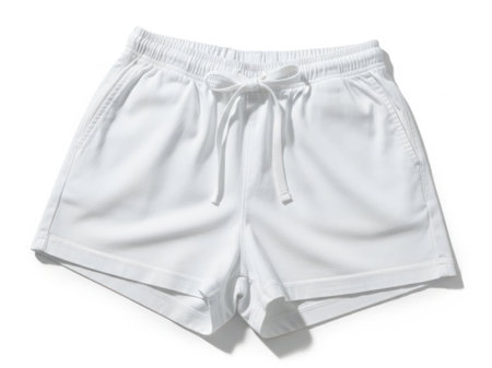 The image showcases a pair of pristine white drawstring shorts. These shorts feature a casual and comfortable design, perfect for warm weather. The waistband is adjustable with a drawstring, allowing for a customized fit. The shorts have a relaxed fit with a slightly tapered leg, ending just above the knee. The fabric appears to be lightweight and breathable, ideal for lounging or casual outings. The overall style is minimalist and versatile, suitable for various casual settings.の素材