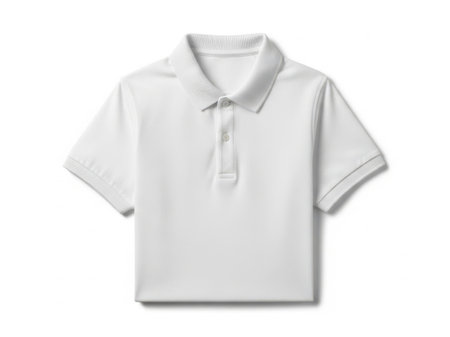 The image showcases a pristine white polo shirt, designed with a classic collar and short sleeves. The shirt appears to be made of a smooth, lightweight fabric, ideal for casual or semi-formal wear. It features a small button placket at the front, adding a touch of elegance to the overall design. The polo shirt is displayed against a plain background, highlighting its clean and minimalist aesthetic. This versatile piece of clothing can be paired with various bottoms, such as jeans, chinos, or shorts, making it a staple in any wardrobe.の素材