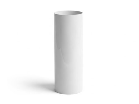 The image showcases a single, minimalist white cylindrical vase standing upright against a plain white background. The vase has a smooth, seamless surface and a uniform diameter, giving it a sleek and modern appearance. Its simplicity and clean lines make it a versatile piece for various decorative settings. The monochromatic color scheme enhances its elegant and understated design, making it a perfect addition to contemporary interiors.の素材