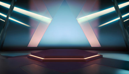 3d render, abstract background, empty room with neon light, 3d illustrationの写真素材