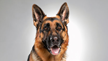 German shepherd dog on a gray background in a studio photo. close upの写真素材