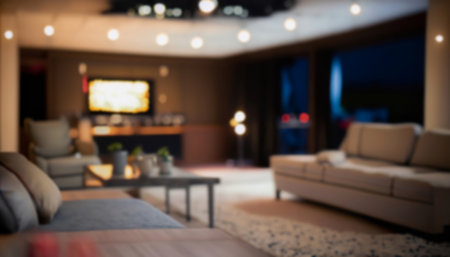 Blurred image of modern living room interior for background usage.vintage color.