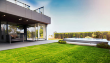 Abstract blur beautiful luxury house exterior for background - Vintage Light Filter.の写真素材