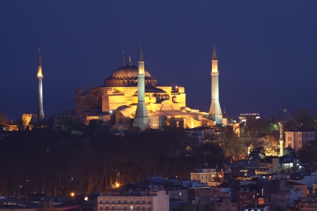 Hagia Sophia mosque in Istanbul at evening