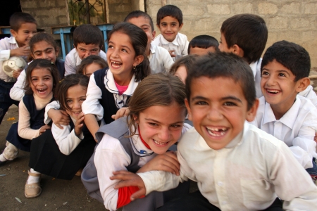Kandil mountains of school children in the village of Kurdish,Kurdistan,&#305;raq.のeditorial素材