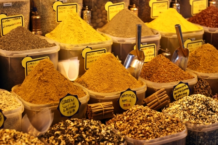 Piles of spices in pots for sale, Istanbul, Turkeyのeditorial素材
