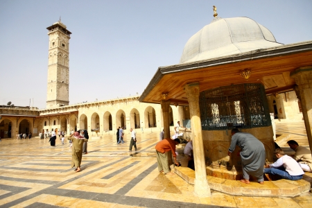 Aleppo,Syria-October 12, 2007: Muslims are waiting for the call to prayer at the Umayyad Mosque on October 12, 2007 in Aleppo,Syria.