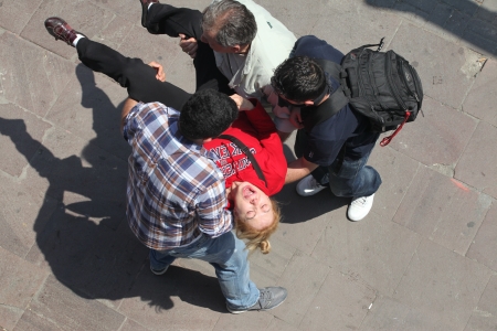 ISTANBUL, TURKEY - MAY 1: The demonstrators who are against to prohibition of 1 May celebration were arrested by the police on May 1,2013 in Istanbul,Turkeyのeditorial素材