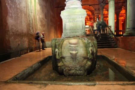 Medusa head in the Basilica Cistern, のeditorial素材