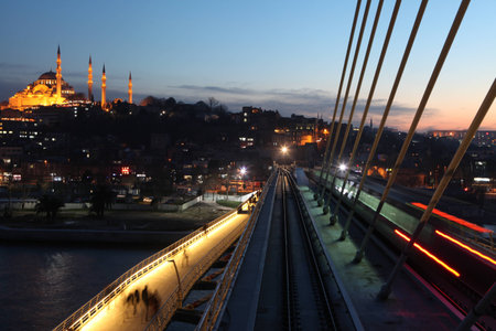 Istanbuls new metro bridge was put into service has been criticized for breaking city s skyline の写真素材