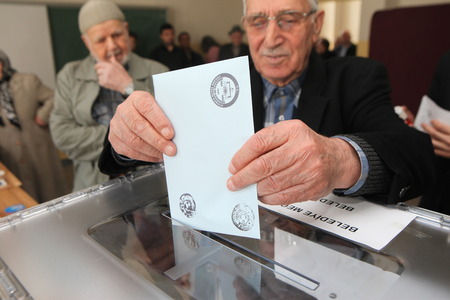 ISTANBUL, TURKEY-MARCH 30  Turks flee to election centers to vote for the Turkish local Elections on...