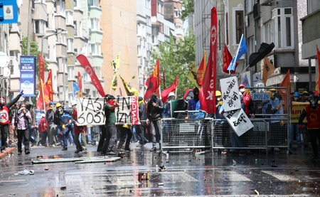 ISTANBUL, TURKEY-MAY 1  Turkish police fired water cannon and tear gas to prevent protesters from...