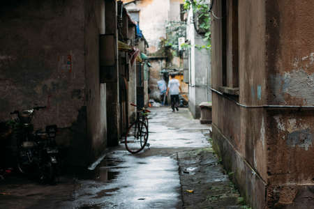 The view of an alley after the rainの写真素材